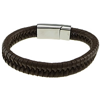 Cowhide Bracelets, 316 stainless steel clasp coffee color, 12mm 