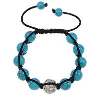 Turquoise Woven Ball Bracelets, Natural Turquoise, with Nylon Cord & Zinc Alloy, handmade, adjustable & with rhinestone, 12mm,8mm,10mm Approx 7 Inch 