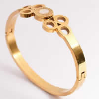 Stainless Steel Bangle, 316L Stainless Steel, with White Shell, gold color plated Inner Approx 