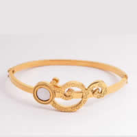 Stainless Steel Bangle, 316L Stainless Steel, with White Shell, gold color plated, 40mm, Inner Approx 