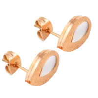 Stainless Steel Stud Earring, 316L Stainless Steel, with White Shell, Teardrop, rose gold color plated 