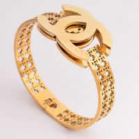 Stainless Steel Bangle, 316L Stainless Steel, Letter C, gold color plated, 40mm, Inner Approx 