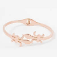 Stainless Steel Bangle, 316L Stainless Steel, Fleur-de-lis, rose gold color plated, 40mm, Inner Approx 