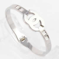 Stainless Steel Bangle, 316L Stainless Steel, Letter C, with rhinestone, original color, 20mm, Inner Approx 