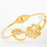 Stainless Steel Bangle, 316L Stainless Steel, Flower, gold color plated, 15mm, Inner Approx Approx 7 Inch 