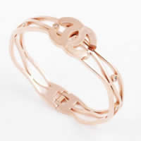 Stainless Steel Bangle, 316L Stainless Steel, Letter C, rose gold color plated, with rhinestone, 20mm, Inner Approx 