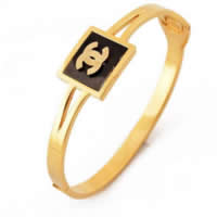 Stainless Steel Bangle, 316L Stainless Steel, with Acrylic, Square, gold color plated, frosted, 18mm, Inner Approx 