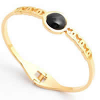 Stainless Steel Bangle, 316L Stainless Steel, with Acrylic, Flat Round, gold color plated, 10mm, Inner Approx 