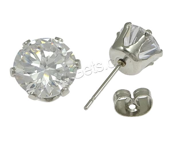 Stainless Steel Cubic Zirconia Stud Earring, Flat Round, different size for choice & with cubic zirconia, original color, Sold By Pair