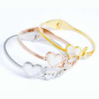 Stainless Steel Bangle, 316L Stainless Steel, with White Shell, Heart, plated 15mm, Inner Approx 