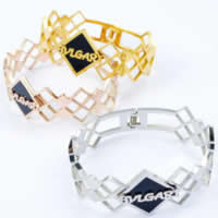 Stainless Steel Bangle, 316L Stainless Steel, with Acrylic, Rhombus, plated 30mm, Inner Approx 