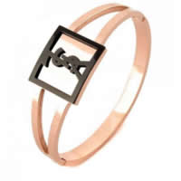 Stainless Steel Bangle, 316L Stainless Steel, with Acrylic, Rectangle, rose gold color plated, 20mm, Inner Approx 
