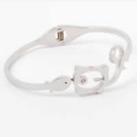 Stainless Steel Bangle, 316L Stainless Steel, Cat, with rhinestone, original color, 15mm, Inner Approx 