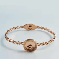 Stainless Steel Bangle, 316L Stainless Steel, with Rhinestone, Flat Round, rose gold color plated, 20mm, Inner Approx 