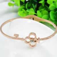 Stainless Steel Bangle, 316L Stainless Steel, Flower, rose gold color plated, with rhinestone, 18mm, Inner Approx 
