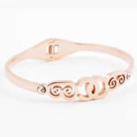 Stainless Steel Bangle, 316L Stainless Steel, Letter C, rose gold color plated, with rhinestone, 12mm, Inner Approx 