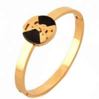 Stainless Steel Bangle, 316L Stainless Steel, with Acrylic, Flat Round, gold color plated, 20mm, Inner Approx 