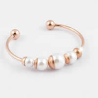 Stainless Steel Cuff Bangle, 316L Stainless Steel, with Glass Pearl, rose gold color plated, Inner Approx 