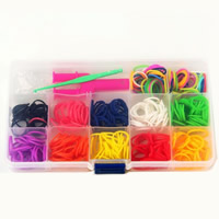 Colorful Loom Kit, Rubber, with Plastic, with Y shape mini loom tool & attachted crochet hook & with plastic S clip & DIY & for children, mixed colors 