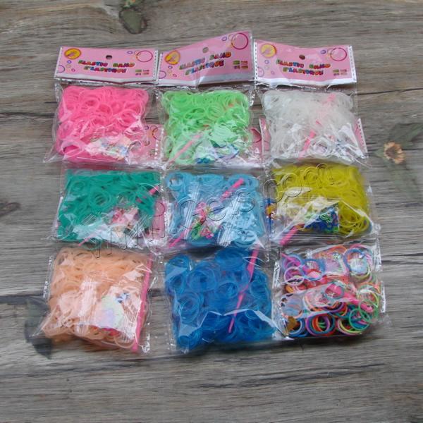 Loom Bands, Gummi, mit Kunststoff, verschiedene Verpackungs Art für Wahl & Angehängte Häkelnadel & mit Clip S & für Kinder, gemischte Farben, 2mm, verkauft von Tasche