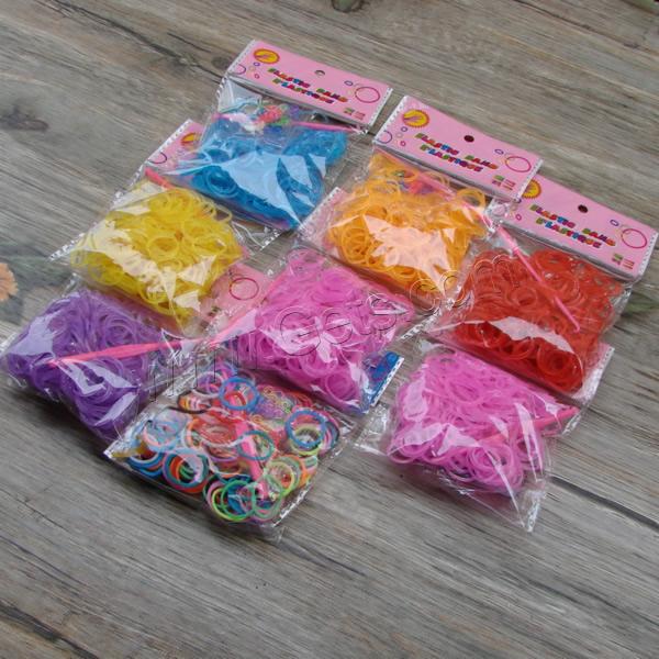 Loom Bands, Rubber, with Plastic, different packing style for choice & attachted crochet hook & with plastic S clip & for children & colorful powder, mixed colors, 2mm, Sold By Bag