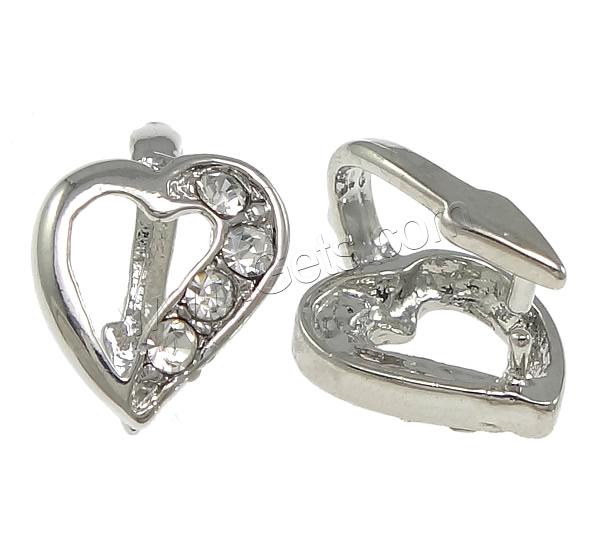 Zinc Alloy Pinch Bail, Heart, plated, with rhinestone, more colors for choice, nickel, lead & cadmium free, 10x13x2mm, 1mm, Sold By PC