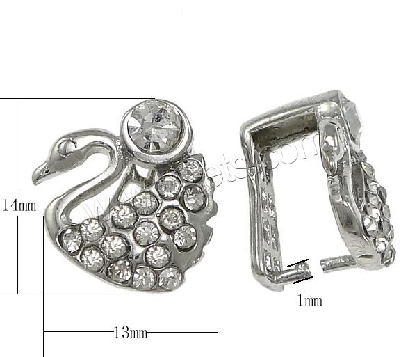 Zinc Alloy Pinch Bail, Swan, plated, with rhinestone, more colors for choice, nickel, lead & cadmium free, 13x14x3mm, 1mm, Sold By PC