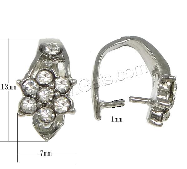 Zinc Alloy Pinch Bail, Flower, plated, with rhinestone, more colors for choice, nickel, lead & cadmium free, 7x13x3mm, 1mm, Sold By PC