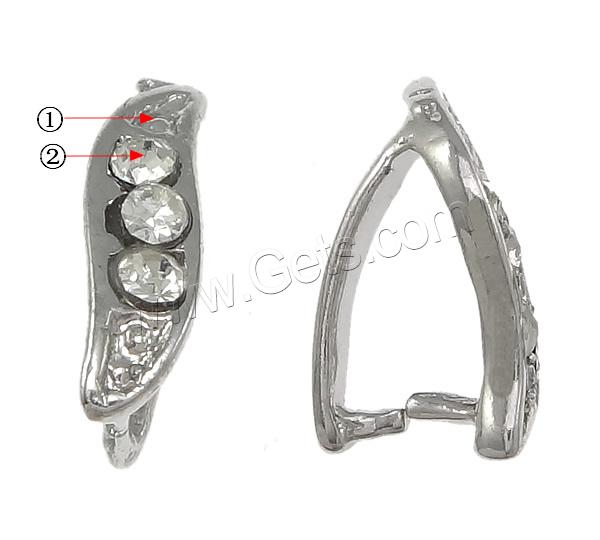 Zinc Alloy Pinch Bail, Brass, plated, with rhinestone, more colors for choice, 4x12x1.5mm, 1mm, Sold By PC