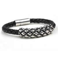 Cowhide Bracelets, 316L stainless steel magnetic clasp, blacken, black, 16mm Approx 8 Inch 