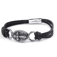 PU Leather Cord Bracelets, 316L stainless steel magnetic clasp, Flat Oval  & blacken, black, 51mm Approx 8 Inch 