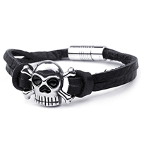 PU Leather Cord Bracelets, 316L stainless steel magnetic clasp, Skull  & blacken, black, 31mm Approx 8 Inch 