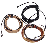 Unisex Bracelet, cuir de peau de vache, avec Ciré de coton, 4 brins, couleurs mélangées, 20-25mm .5-8 pouce Vendu par lot