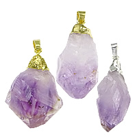 Amethyst Pendant, with Brass, Nuggets, plated, February Birthstone nickel, lead & cadmium free, 17-20x32-45mm Approx 