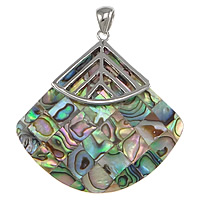 Abalone Shell Pendants, Brass, with Abalone Shell, Fan, platinum color plated, mosaic Approx 3mm 