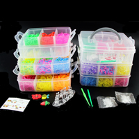 Colorful Loom Kit, Rubber, with Plastic, with DIY loom band charm & with loom board & attachted crochet hook & with plastic S clip & DIY & for children, mixed colors 