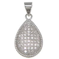 Cubic Zirconia Micro Pave Sterling Silver Pendant, 925 Sterling Silver, Teardrop, plated, micro pave 46 pcs cubic zirconia Approx 