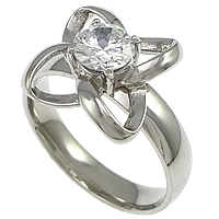 Cubic Zirconia Stainless Steel Finger Ring, Flower, with cubic zirconia, original color, 13.5mm, US Ring 