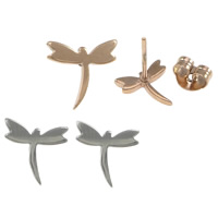 Stainless Steel Stud Earring, Dragonfly, plated 