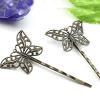 Hair Slide Finding, Iron, with Brass, Butterfly, antique bronze color plated, nickel, lead & cadmium free 55mm 