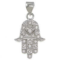 Cubic Zirconia Micro Pave Sterling Silver Pendant, 925 Sterling Silver, Hamsa, plated, Islamic jewelry & micro pave cubic zirconia Approx 
