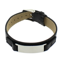bracelet de cordon en PU , cuir PU, avec Acier inoxydable 316, noire, 16mm Environ 8.5 pouce, Vendu par PC