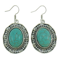 Turquoise Zinc Alloy Earring, with turquoise, iron earring hook, Oval, antique silver color plated, blue, nickel, lead & cadmium free 