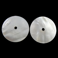 Бусины из натуральных белых ракушек, Белая ракушка, Плоская круглая форма отверстие:Приблизительно 2mm, продается PC