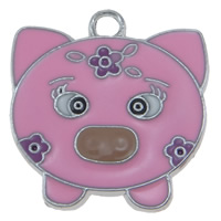 Zinc Alloy Animal Pendants, Pig, platinum color plated, enamel, pink Approx 2mm 