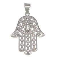 Cubic Zirconia Micro Pave Sterling Silver Pendant, 925 Sterling Silver, Hamsa, plated, Islamic jewelry & micro pave cubic zirconia Approx 
