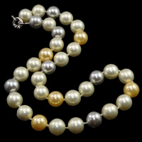 Südsee Muschel Halskette, Messing Federring Verschluss, rund, farbenfroh, 12mm, Länge:ca. 18 ZollInch, verkauft von Strang
