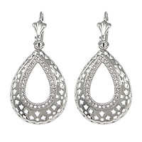 Cubic Zirconia Micro Pave Sterling Silver Earring, 925 Sterling Silver, Teardrop, plated, micro pave cubic zirconia & hollow 
