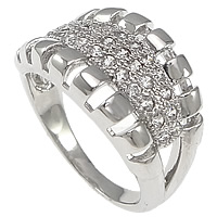 Cubic Zirconia Micro Pave Sterling Silver Finger Ring, 925 Sterling Silver, plated, micro pave cubic zirconia & hollow 13mm, US Ring 