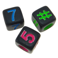 Acrylic Number Bead, painted, with number pattern & mixed & four-sided, 6mm Approx 3mm, Approx 